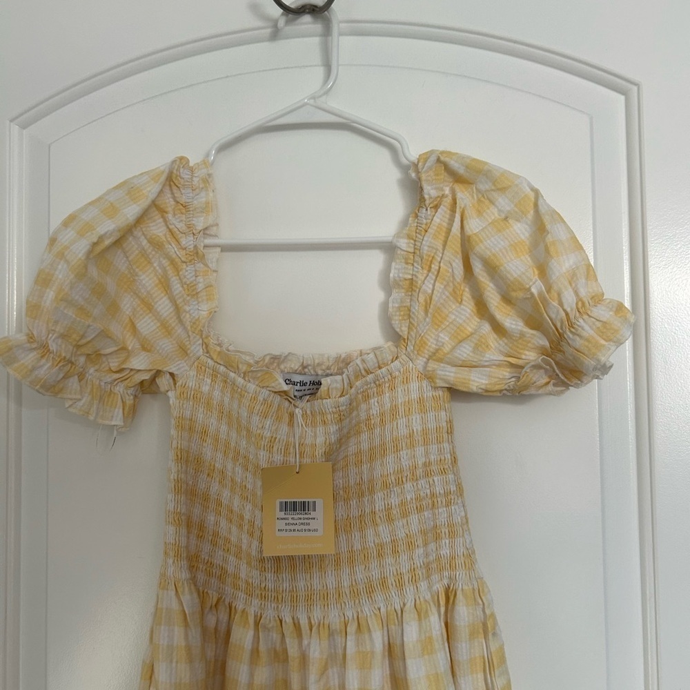 CHARLIE HOLIDAY Sienna yellow gingham mini dress size 8 NWT cottage core chic - Picture 3 of 14